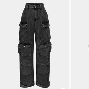 Micas Black Multi Pocket Rolled Hem Wide Leg Cargo Jeans Size Small 2-4